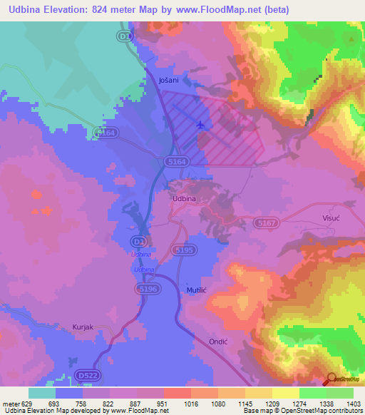 Udbina,Croatia Elevation Map