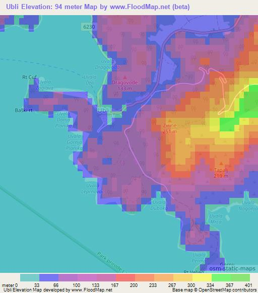 Ubli,Croatia Elevation Map