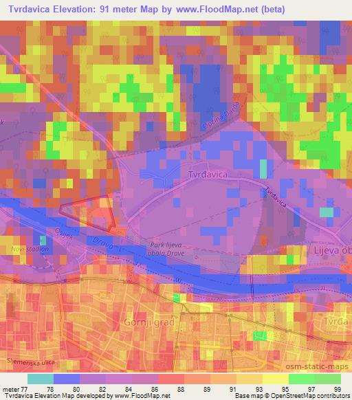 Tvrdavica,Croatia Elevation Map