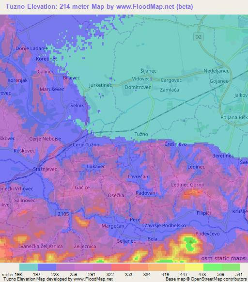 Tuzno,Croatia Elevation Map