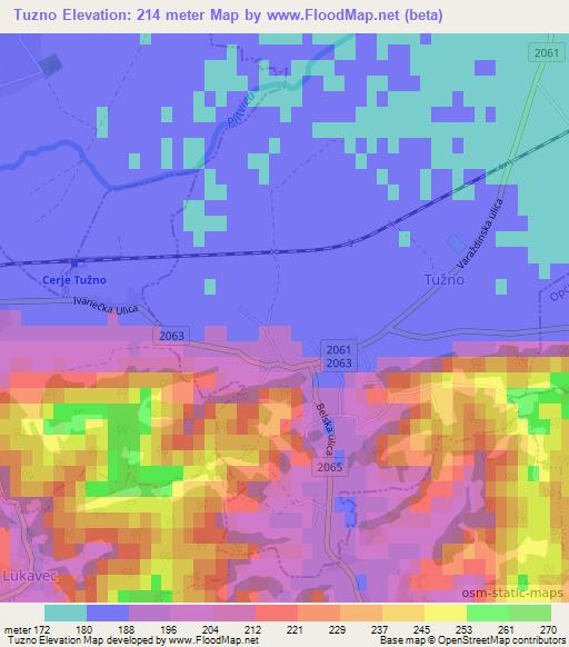 Tuzno,Croatia Elevation Map