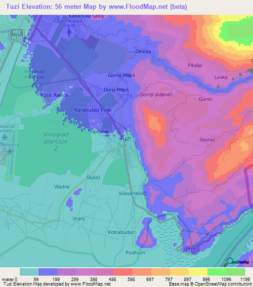 Tuzi,Montenegro Elevation Map