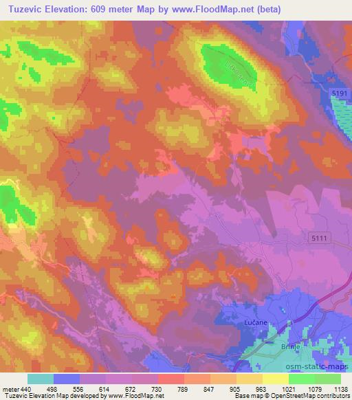 Tuzevic,Croatia Elevation Map