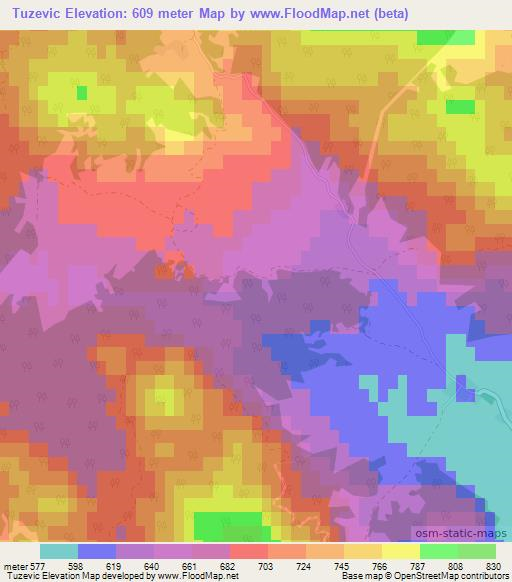 Tuzevic,Croatia Elevation Map