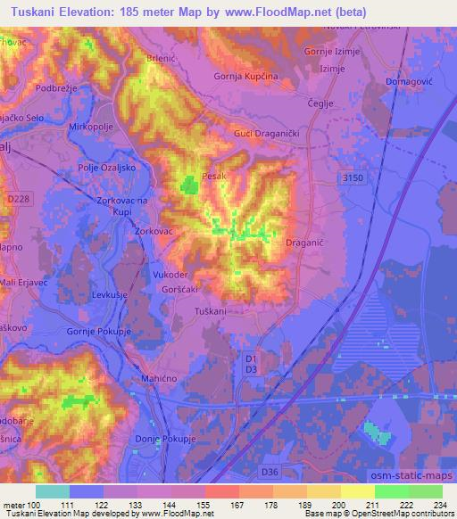 Tuskani,Croatia Elevation Map