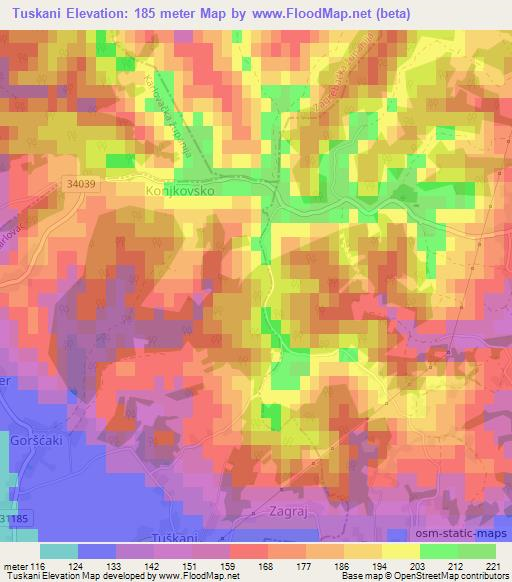 Tuskani,Croatia Elevation Map