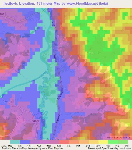 Tusilovic,Croatia Elevation Map