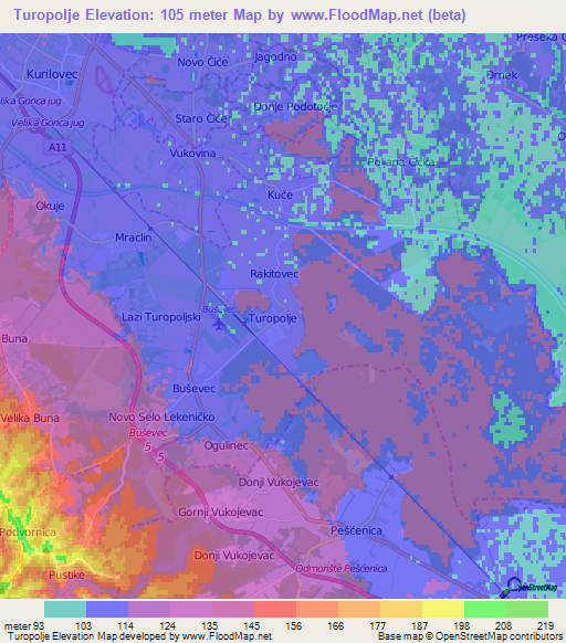 Turopolje,Croatia Elevation Map