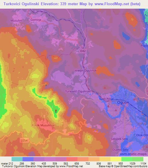 Turkovici Ogulinski,Croatia Elevation Map