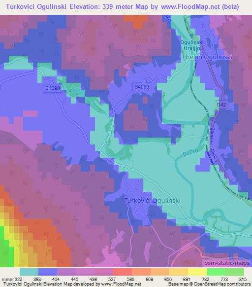 Turkovici Ogulinski,Croatia Elevation Map