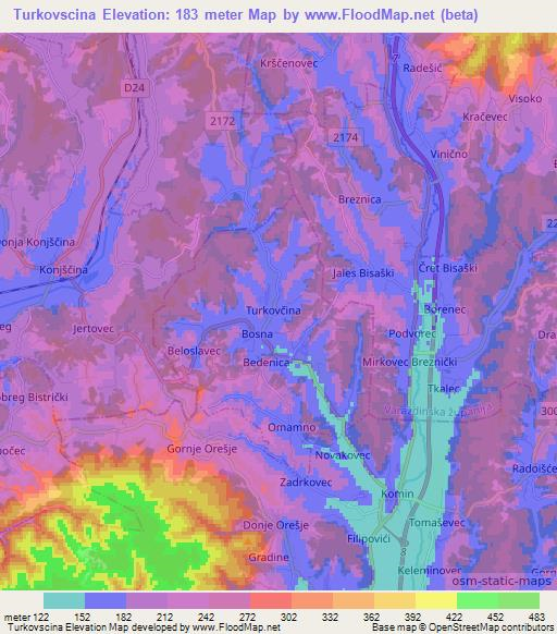 Turkovscina,Croatia Elevation Map