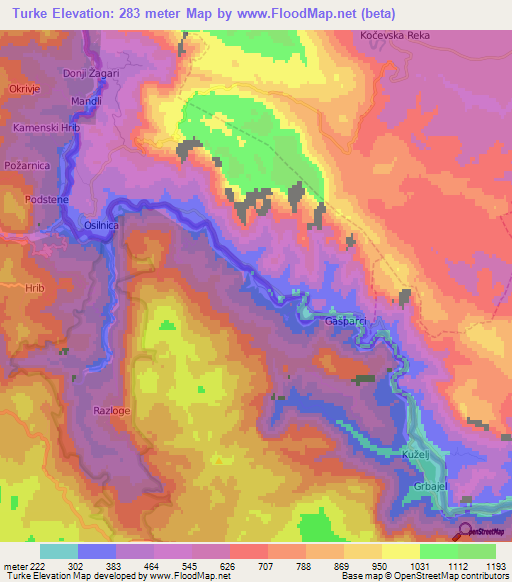 Turke,Croatia Elevation Map