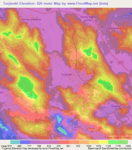 Turjanski,Croatia Elevation Map