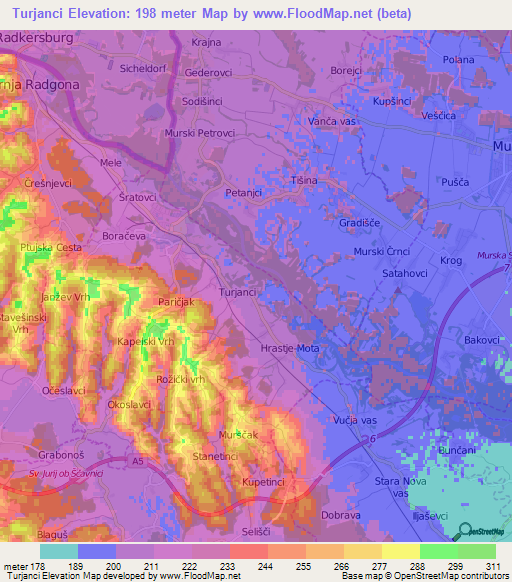 Turjanci,Slovenia Elevation Map