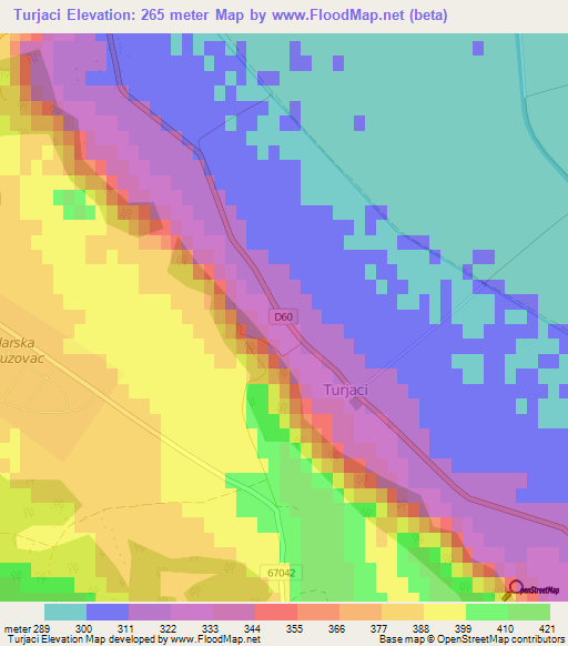 Turjaci,Croatia Elevation Map