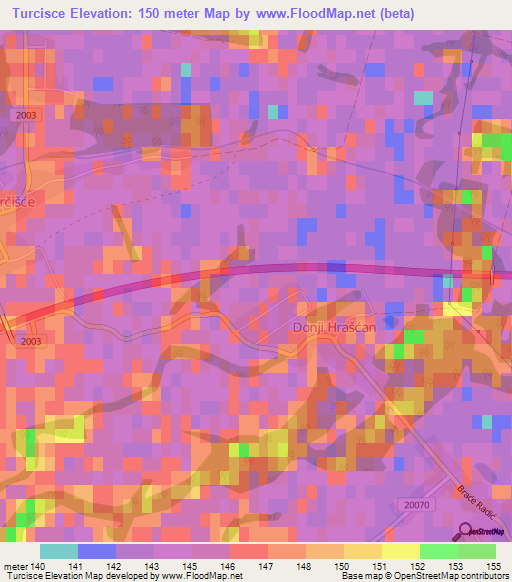 Turcisce,Croatia Elevation Map