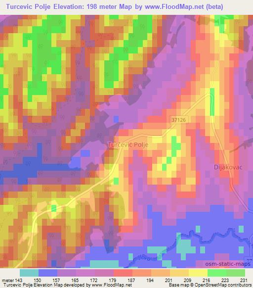 Turcevic Polje,Croatia Elevation Map