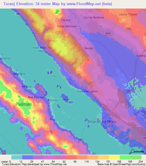 Turanj,Croatia Elevation Map