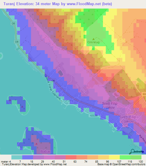 Turanj,Croatia Elevation Map