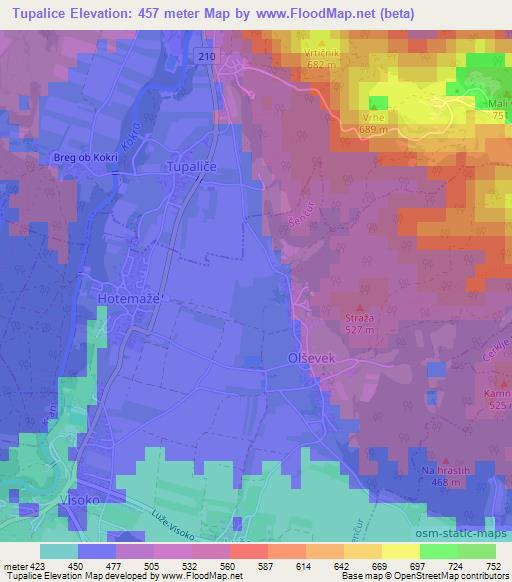 Tupalice,Slovenia Elevation Map