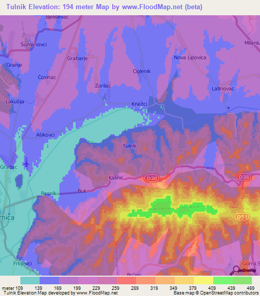 Tulnik,Croatia Elevation Map