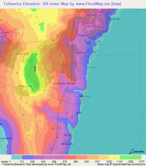 Tulisevica,Croatia Elevation Map