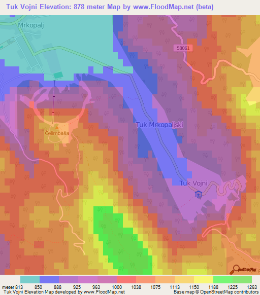 Tuk Vojni,Croatia Elevation Map