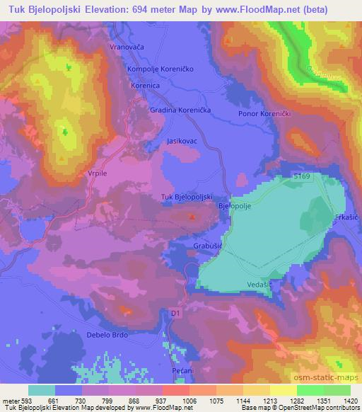 Tuk Bjelopoljski,Croatia Elevation Map