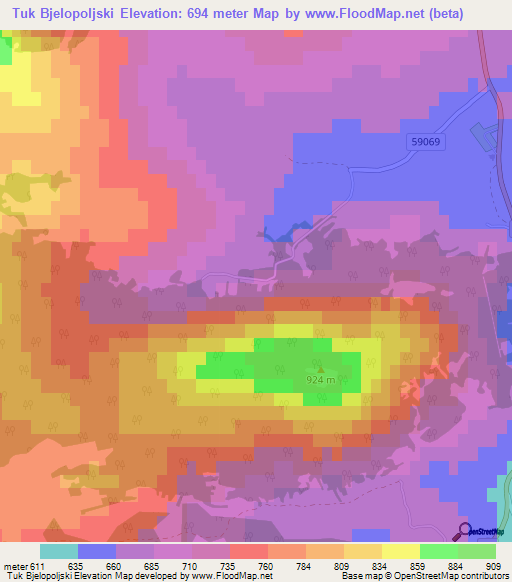 Tuk Bjelopoljski,Croatia Elevation Map