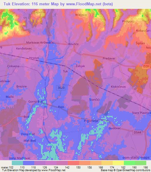 Tuk,Croatia Elevation Map