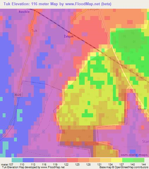 Tuk,Croatia Elevation Map