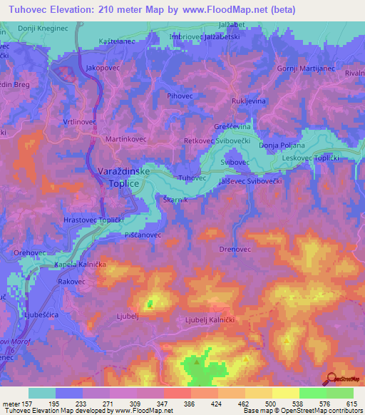 Tuhovec,Croatia Elevation Map