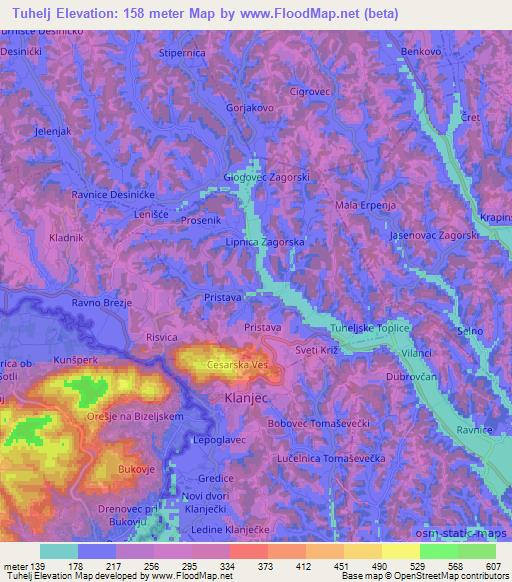 Tuhelj,Croatia Elevation Map