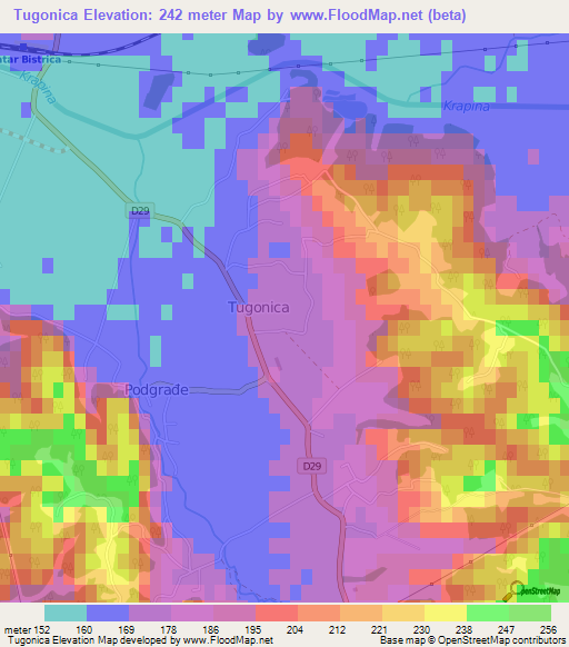 Tugonica,Croatia Elevation Map