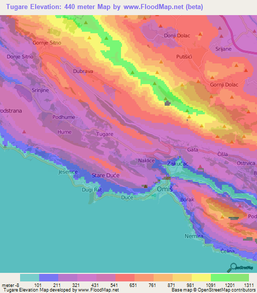 Tugare,Croatia Elevation Map