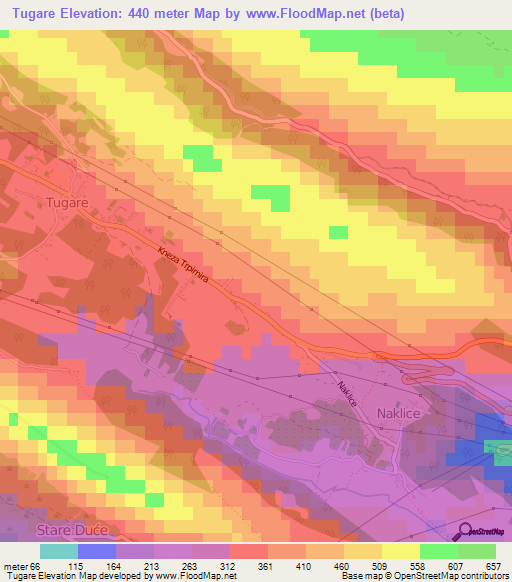 Tugare,Croatia Elevation Map