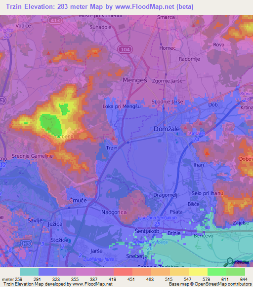 Trzin,Slovenia Elevation Map