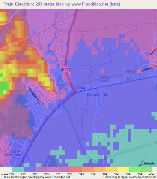 Trzin,Slovenia Elevation Map