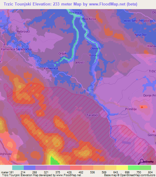 Trzic Tounjski,Croatia Elevation Map