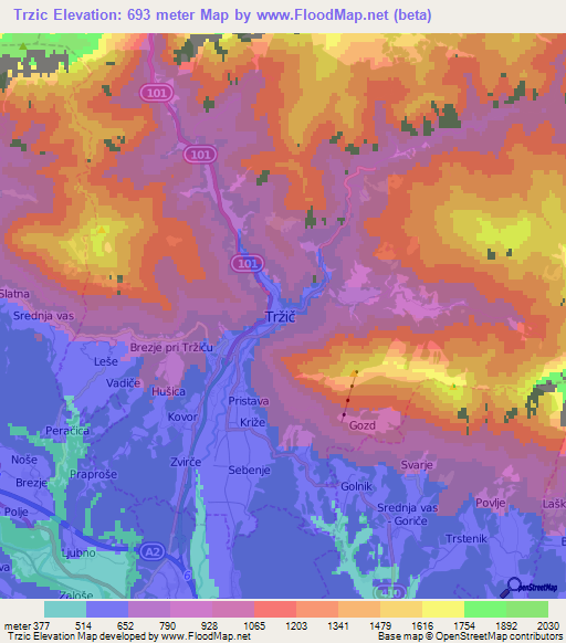 Trzic,Slovenia Elevation Map