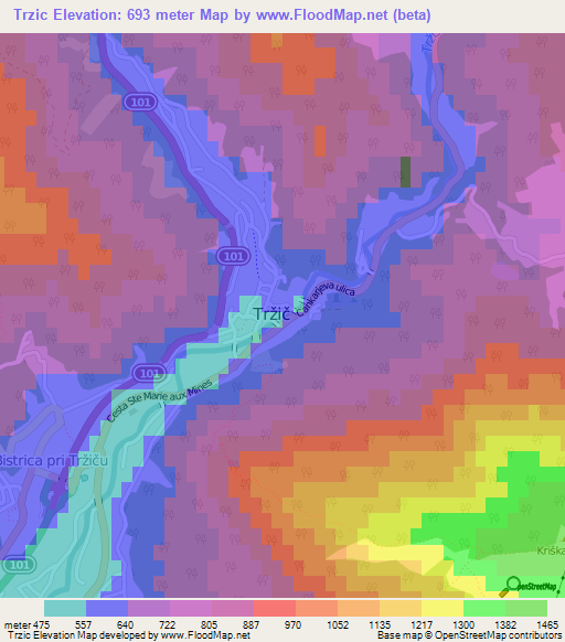 Trzic,Slovenia Elevation Map