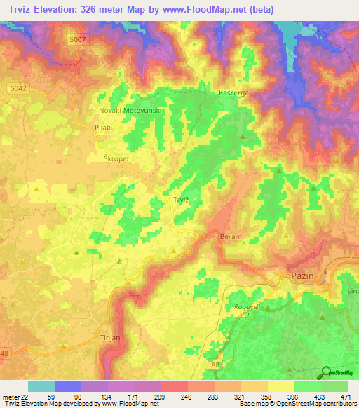 Trviz,Croatia Elevation Map