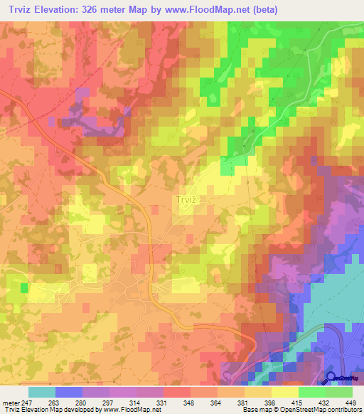 Trviz,Croatia Elevation Map