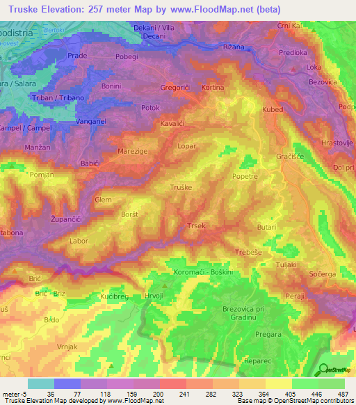 Truske,Slovenia Elevation Map