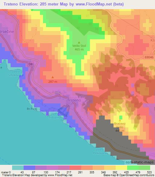 Trsteno,Croatia Elevation Map