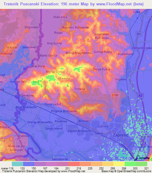 Trstenik Puscanski,Croatia Elevation Map