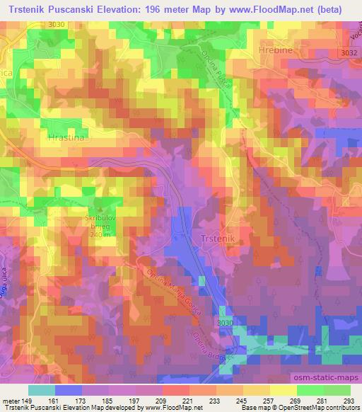 Trstenik Puscanski,Croatia Elevation Map