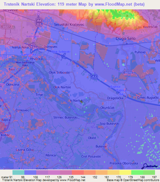 Trstenik Nartski,Croatia Elevation Map