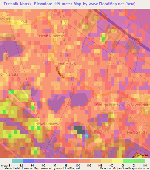 Trstenik Nartski,Croatia Elevation Map