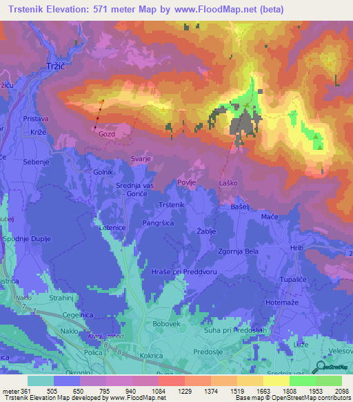 Trstenik,Slovenia Elevation Map